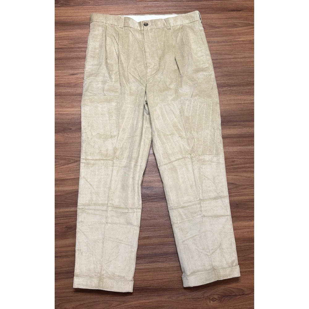 Brooks Brothers 346 Mens Tan Pleated Cotton Corduroy Pants Cuffed Sz 35x30